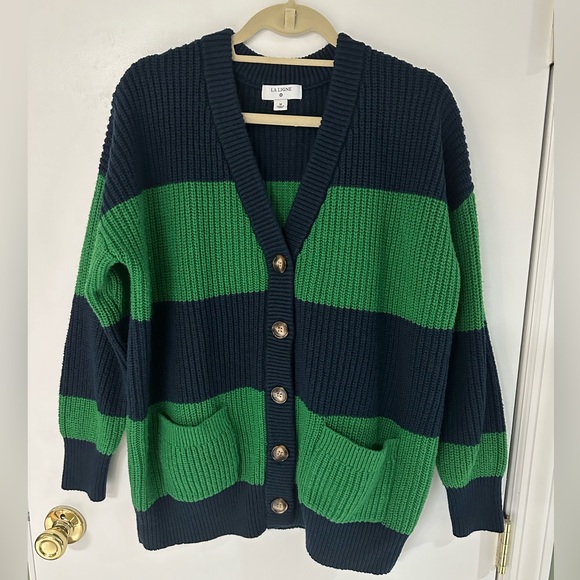 La Ligne x Target - Women’s Rugby Stripe Cardigan Sweater in Green/Navy - Picture 4 of 7